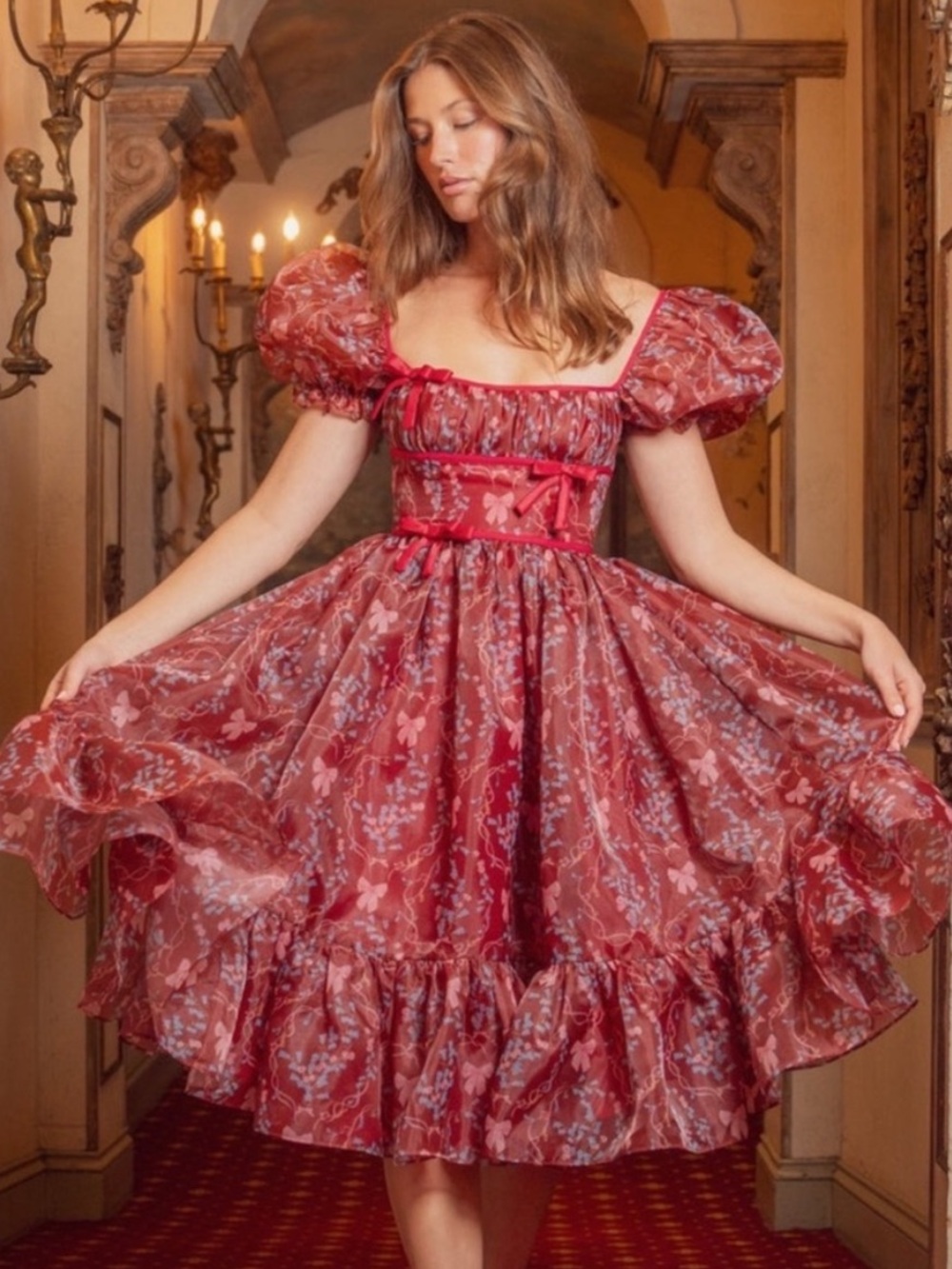 Fairy Tong Rococo Melody Midi Dress Wine